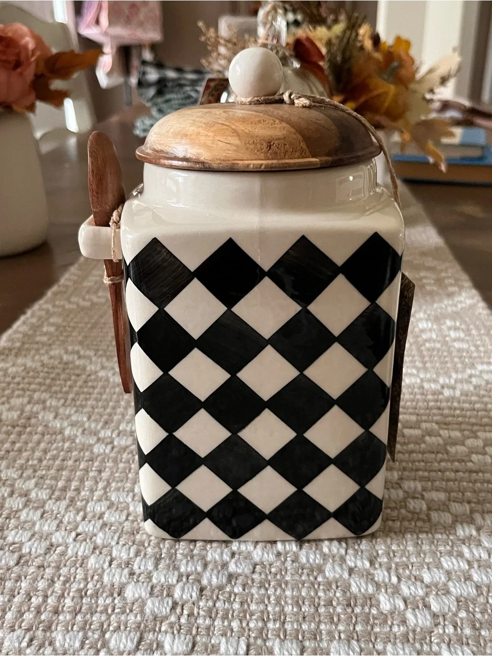 Stunning Hand-Painted Black and White Harlequin Ceramic Canister